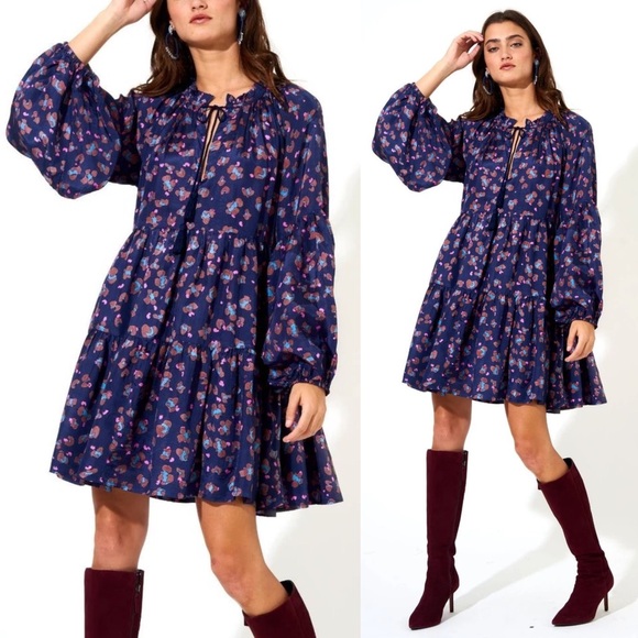 Oliphant Dresses & Skirts - Oliphant Balloon Sleeve Dress Leopard Navy Size Small